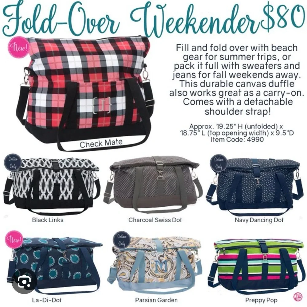 Thirty-One Fold Over Weekender Bag NWOT